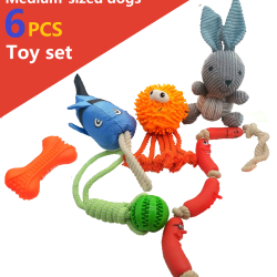 6pcs Medium Dog Toys Toy Set Chew Toy Rope Toy Squeaky Toy E005